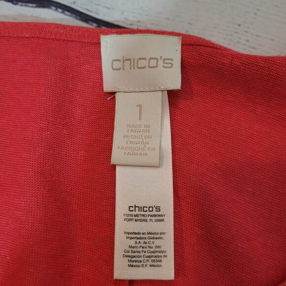 Chico's Size 1 US M Shimmer Andrina Split Sleeve Orange Gold Metallic Top Party - Picture 9 of 11